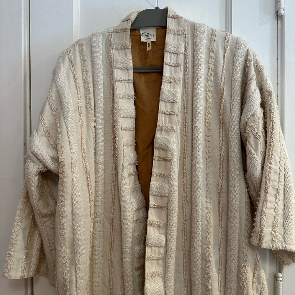 Anthropologie x Ollari Cream Striped kimono duster sz M - Picture 3 of 12